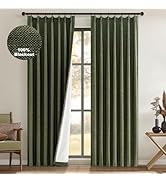 Olive Green Pinch Pleated Curtains 84 Inches Long 2 Panels,100% Blackout Summer Curtains for Livi...
