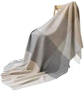Throw Blanket with Decorative Fringe – Ultra Soft 100% Australian Lambswool Accent Throw for Couc...