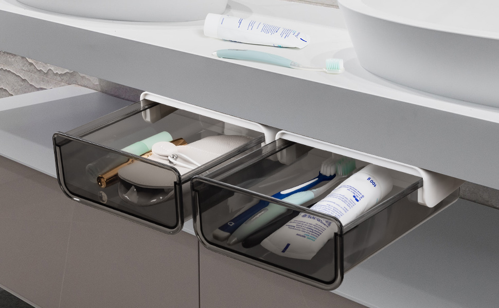 JIZIYRUO 2 Pcs Under Desk Drawers, Selfadhesive Hanging Pencil Drawer