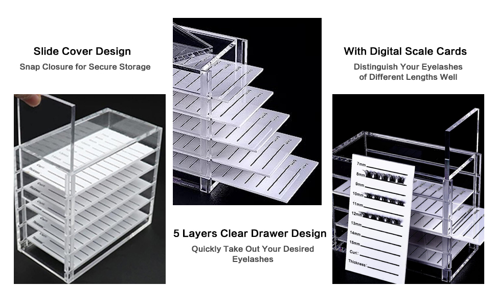 VIFERR Storage Box, 5 Layers Eyelash Extension Organizer, Transparent