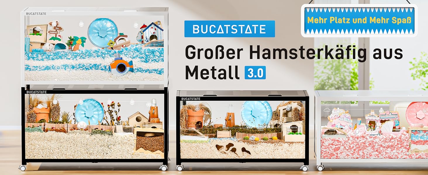 Großes Hamsterkäfig-Display aus Metall Mit Mehreren Fächern, Die Verschidene LeBensRäume Mit Bettzug, Spielzug und Trainingsberchen Zeigen Zeigen