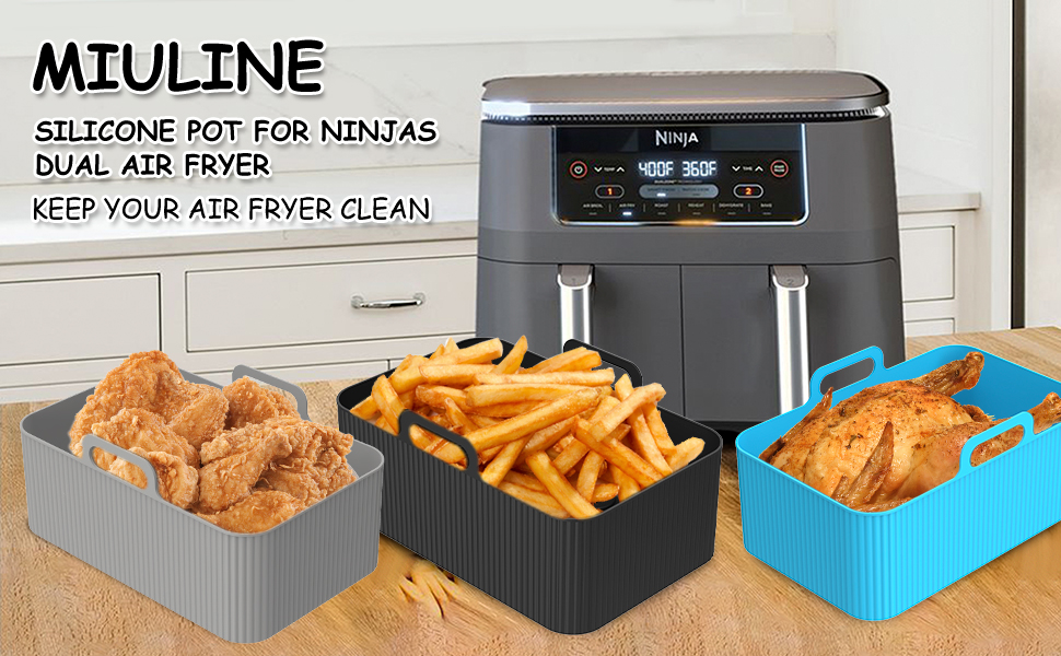 2PCS Silicone Pot for Ninjas Dual Air Fryer, Air Fryer Accessories for DZ201, DZ401, Reusable