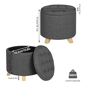 WOLTU Round Ottoman Storage Pouffe Stools Linen Footstools Dressing Vanity Chairs Dark Grey 18 1