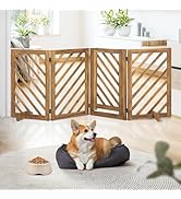 dCee Solid Acacia Wood Dog Gate, Freestanding Walk-Through Pet Gate, 81