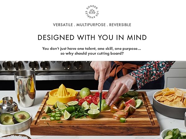 Sonder Los Angeles' Laurel Teak Wood Cutting Board is versatile, multipurpose, and reversible.