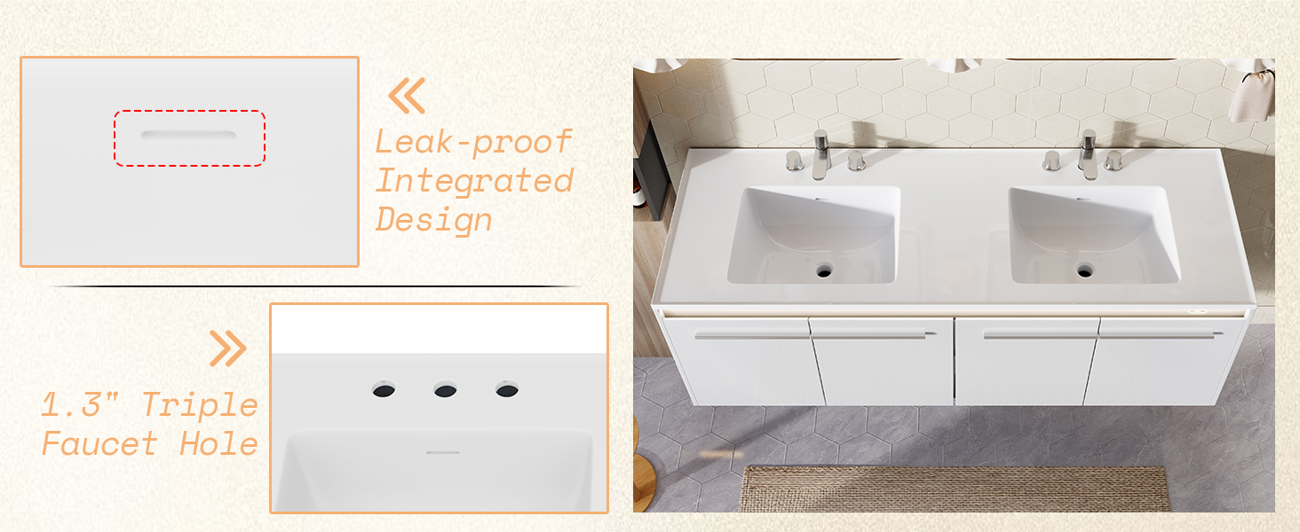 60" LED Floating Bathroom Double Vanity 