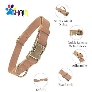 THAIN Soft Leather Dog Collar, Heavy Duty Metal Buckle Padded Dog Collar Quick Release, Adjustable Pet Collar for Small Medium Large Dogs Breeds (Dark Green, M) 12 dog collar