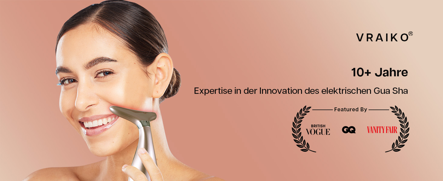 Beauty-Tool mit silbernem Metalldesign auf pfirsichfarbenem Hintergrund, mit Preisabzeichen und