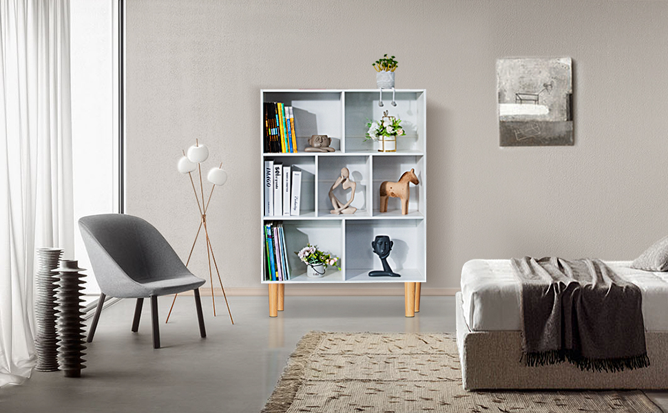 YAHARBO White Bookshelf,3 Tier Modern Bookcase with Legs