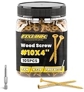 Wood Screws 4 Inch, FIXLINK Deck Screws #10 x 4, 105 PCS, Epoxy Coated, T25 Star Bit Above 1500 H...
