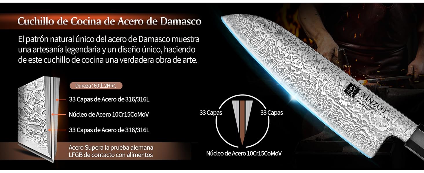Cuchillo de Cocina de Acero de Damasco