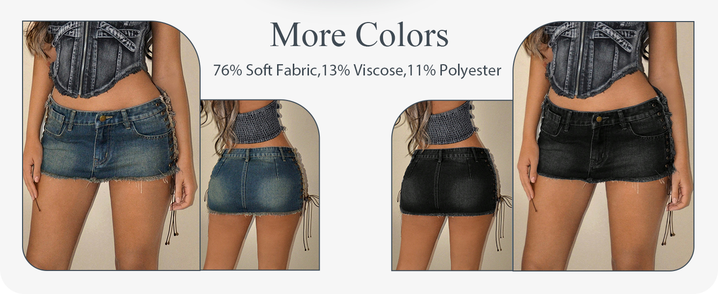 WDIRARA Women&#39;s Lace Up Side Bodycon Denim Mini Skirt Y2k Low Rise Frayed Hem Jean Skirts
