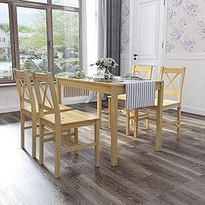 JINPALAY Eettafel Set - 4 Stoelen, Grenenhout, Grijs (108x65x73 Cm)
