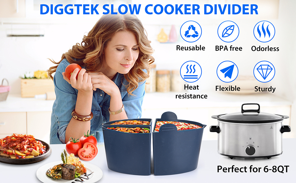 Diggtek Silicone Crockpot Liners, 3 In 1 Slow Cooker Liners