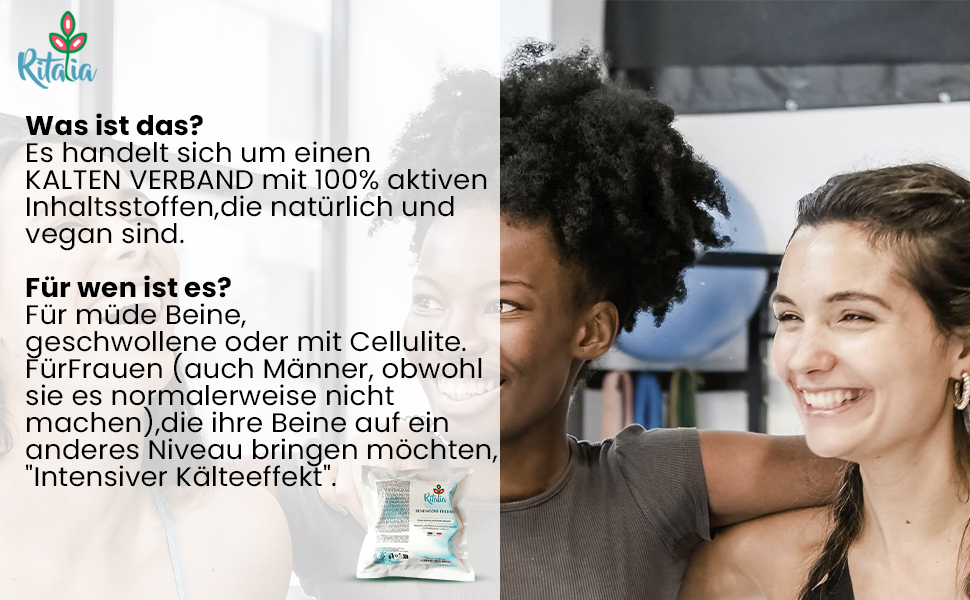 Ritalia CELLULITE WICKEL BANDAGEN Wirkstoffen DRAINIERENDE BEINBANDAGEN Po Bauch Hüfte 