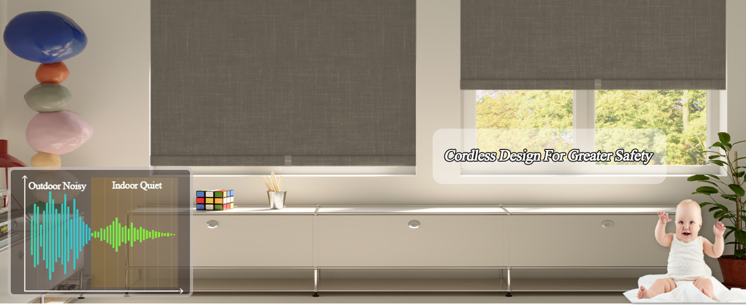 SLKWDOBD Cordless Roller Shades for Windows, Blackout Linen