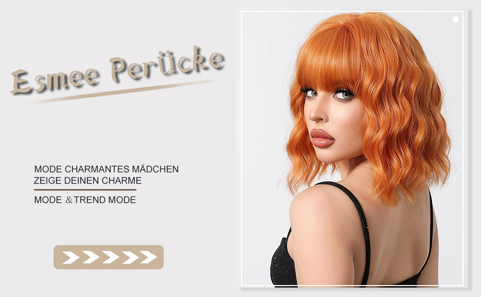 Esmee Kurze Welle Ingwer Orange Bob Perücken mit Fransen