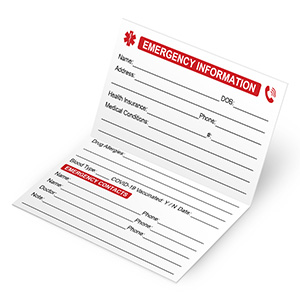 Inside Emergency Information Wallet Card