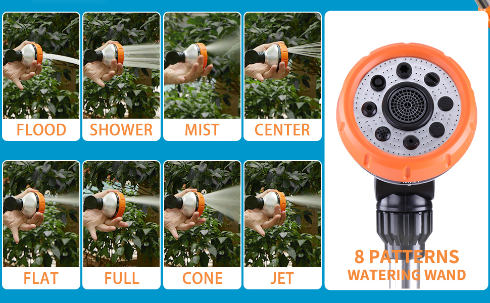 Watering Wand, Garden Hose Wand with 8 Spray Pattens, 180