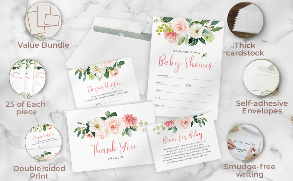amazon-com-hat-acrobat-boho-baby-shower-invitations-25pcs-pink-floral-it-s-a-girl-including-envelopes-diaper-raffle-tickets-book-request-cards-thank-you-cards-office-products