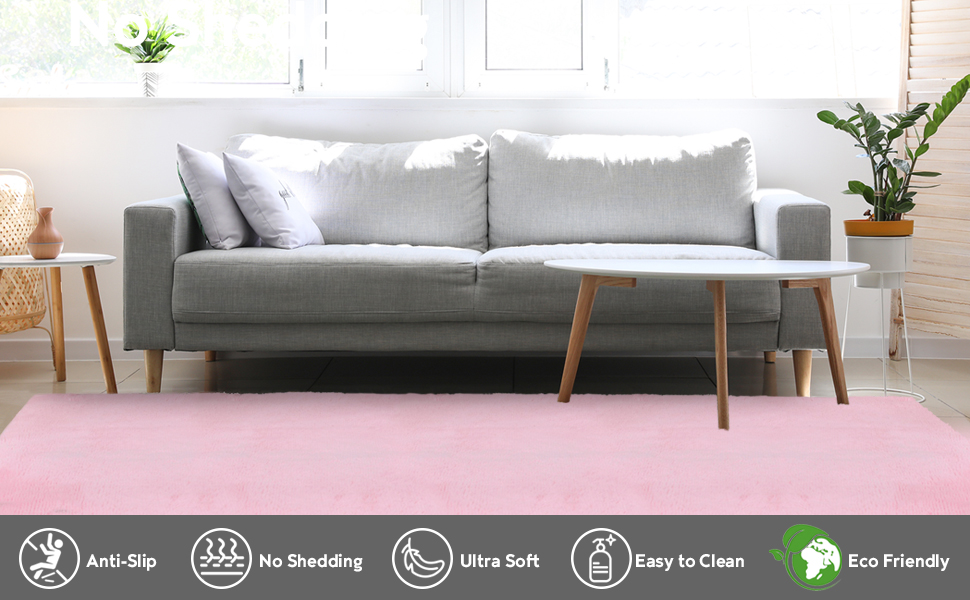 duduta Pink Soft Fluffy Rectangle Rug 3x5 ft, Shag Furry