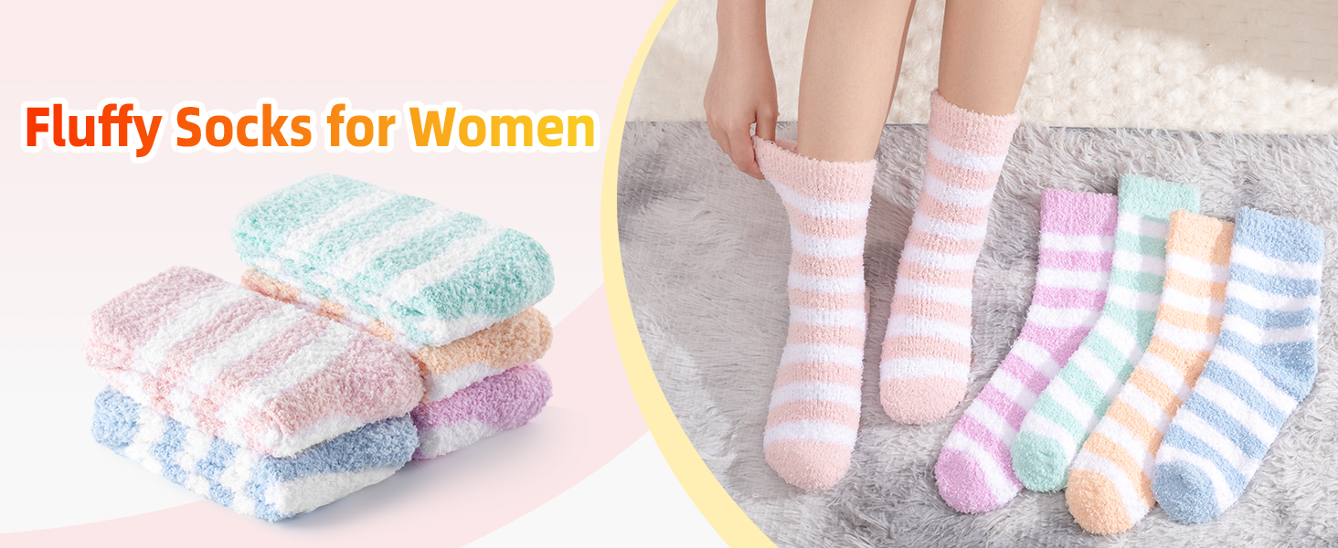 YANGTE Fluffy Socks Womens 5 Pairs Fuzzy Bed Socks for Women Cosy