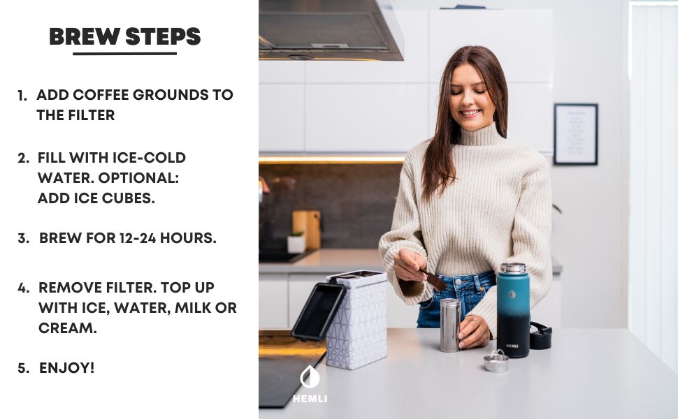 Hemli Cold Brew Bottle Coffee Maker, 18 oz Insulated