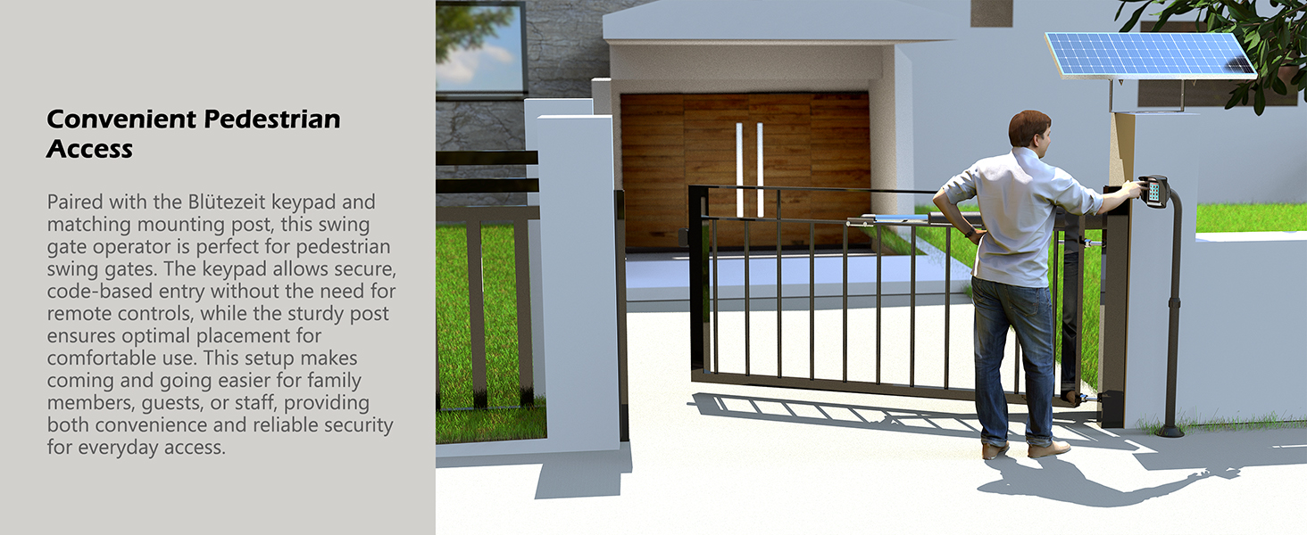 Pedestrian access mode for guests and family, easy entry for walking users