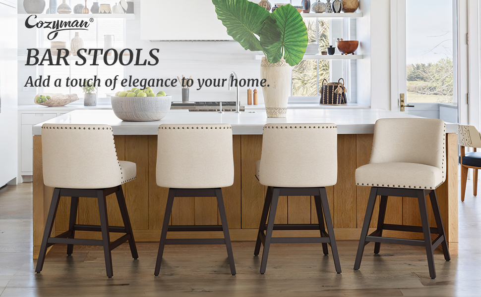 Cozyman 26 Inch Bar Stools Set of 4, Linen Color Swivel