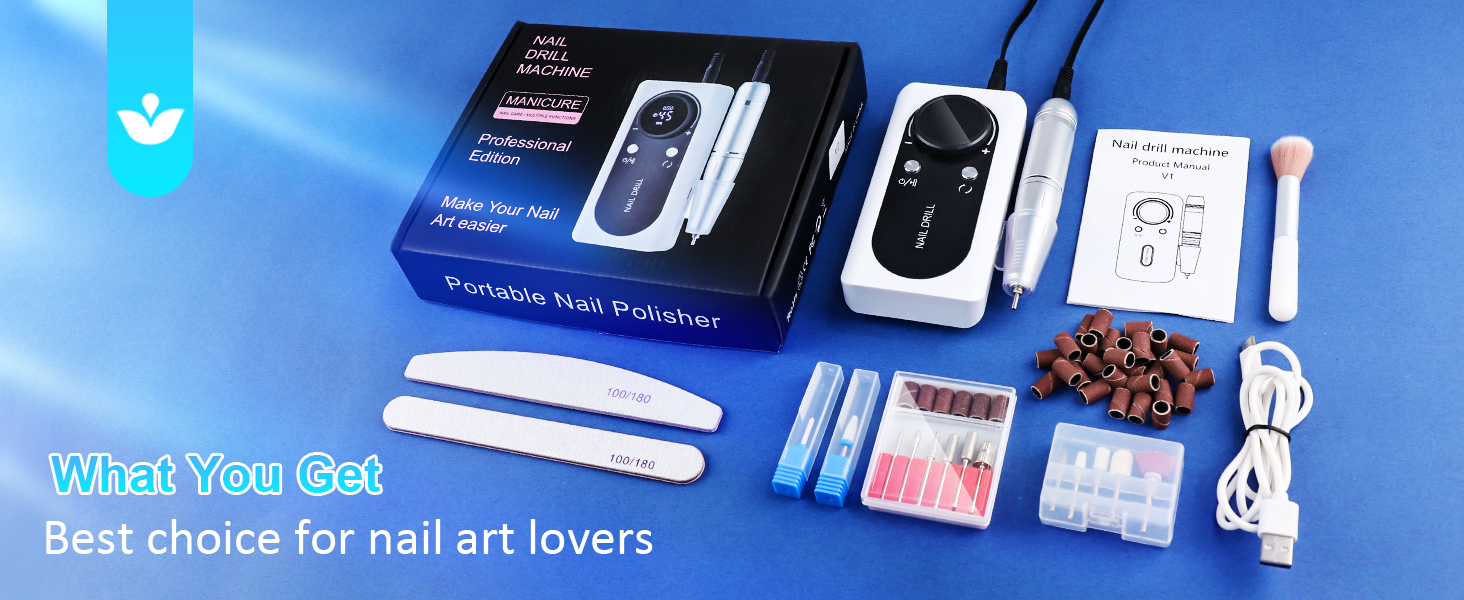 45000 RPM Professional Electric Nail Drill File,LEDSUUEI Portable Nail Drill for Acrylic and Gel Nails,Polishing & Removal,Rechargeable Electric Nail File E File Nail Drill Machine for Salon Home 23 electric nail drill