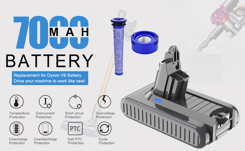 Amazon.com: 7.0Ah 21.6V Replacement for Dyson V6 Battery
