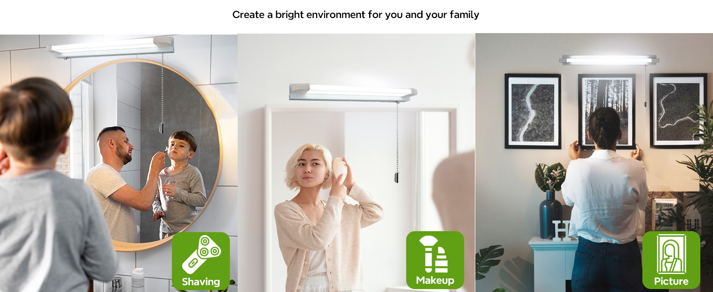 Luxvista 7W LED Bathroom Mirror Light with Pull Cord, IP44 Waterproof