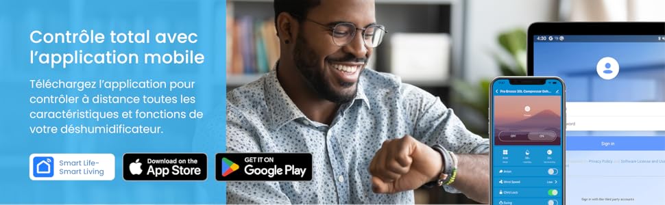 a man smiling and looking at his watch.