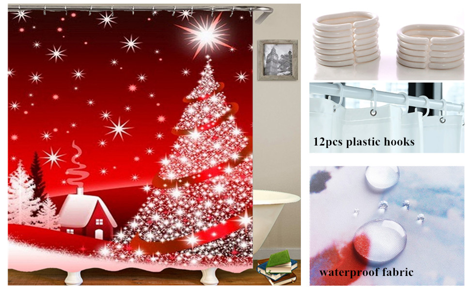 4 PCS Christmas Shower Curtain Sets with Rugs, 72x72