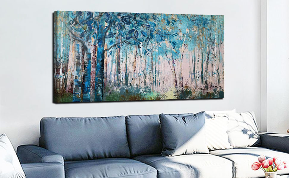 Ardemy Blue Tree Canvas Wall Art Forest Landscape Picture