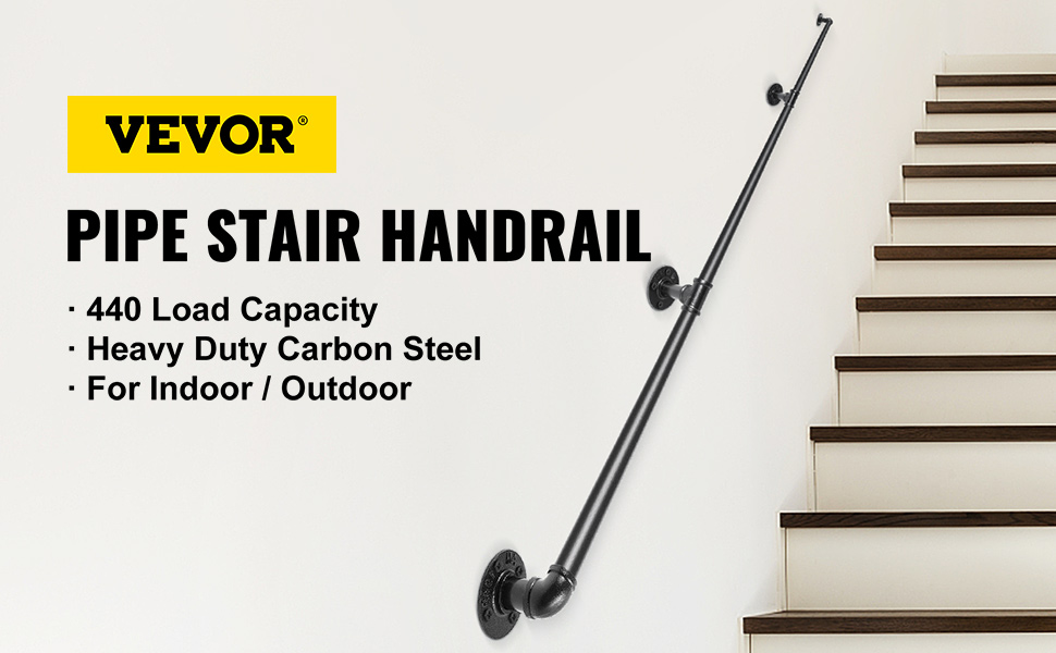 VEVOR Pipe Stair Handrail, 11FT Staircase Handrail, 440LBS Load