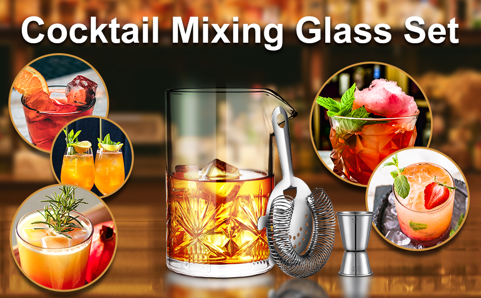 Cocktail Mixing Glass, 3 Piece Old Fashioned Cocktail Kit, 550ml