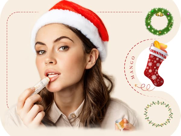 Lip Balm Hydrating Bulk Chap Stick with Fruit Flavors, Coconut Oil, Cocoa Butter - Christmas