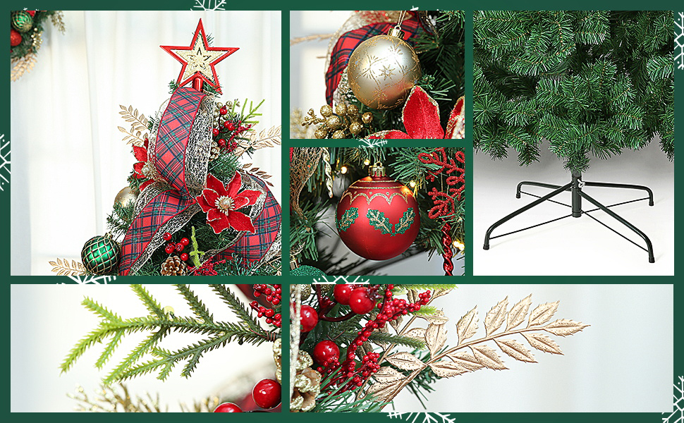 WBHome 6FT Decorated Artificial Christmas Tree with Ornaments and