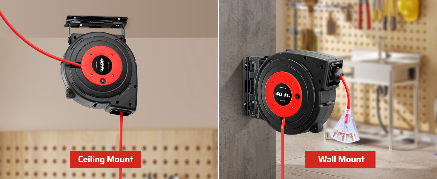 DEWENWILS Retractable Extension Cord Reel, 40 FT Heavy Duty Power Cord