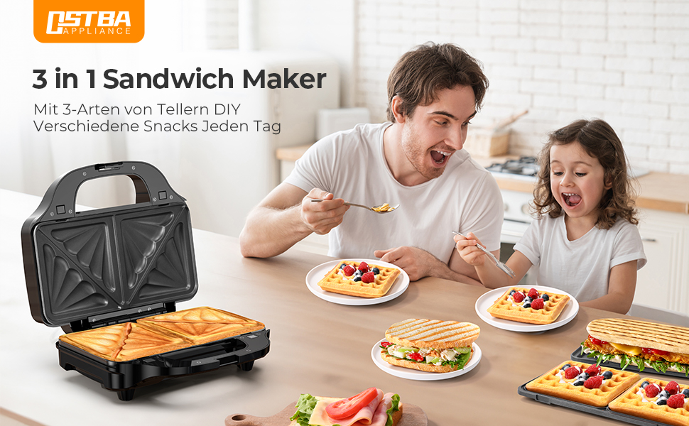 Multifunktionsgerät 3in1(Sandwichmaker, Waffeleisen, Kontaktgrill