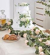 PONKING Artificial Rose Vine Flowers with Green Leaves, 10.8FT Hanging Fake Floral Garland Flower...