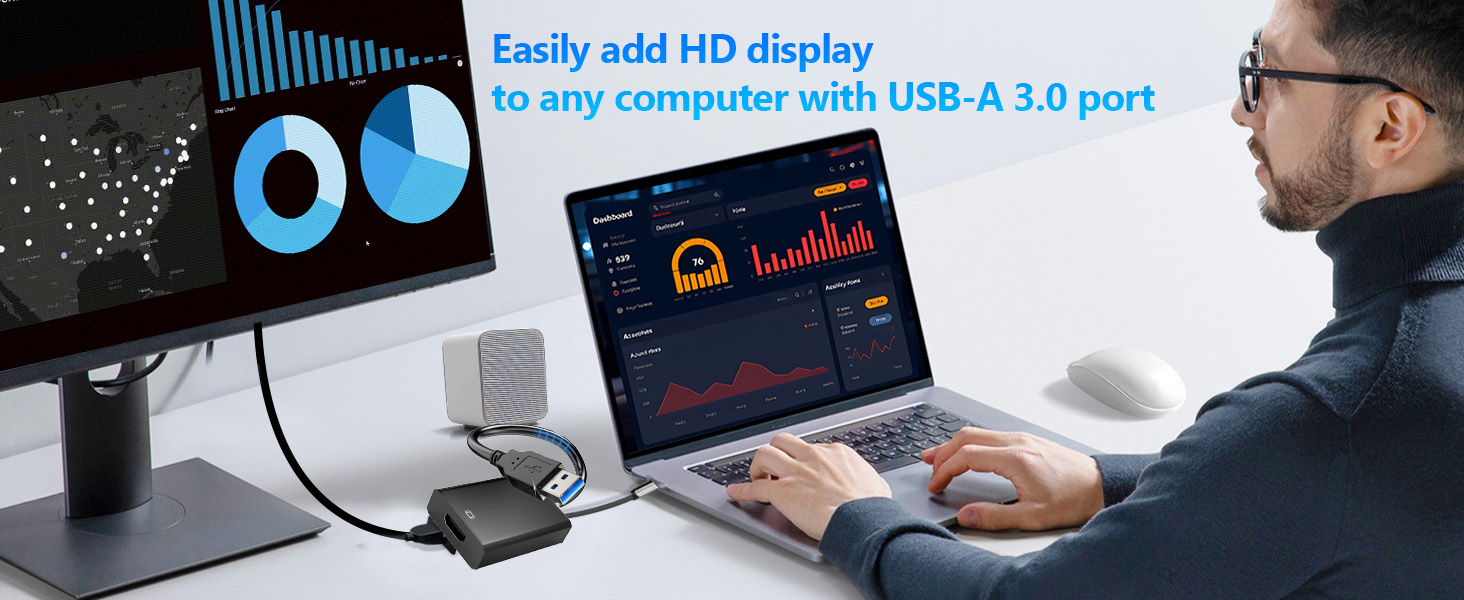 USB to HDMI Adapter, USB HDMI Adapter Converter Support 1920x1080P