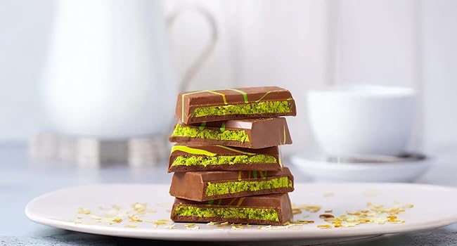 dubai chocolate pieces stacked over