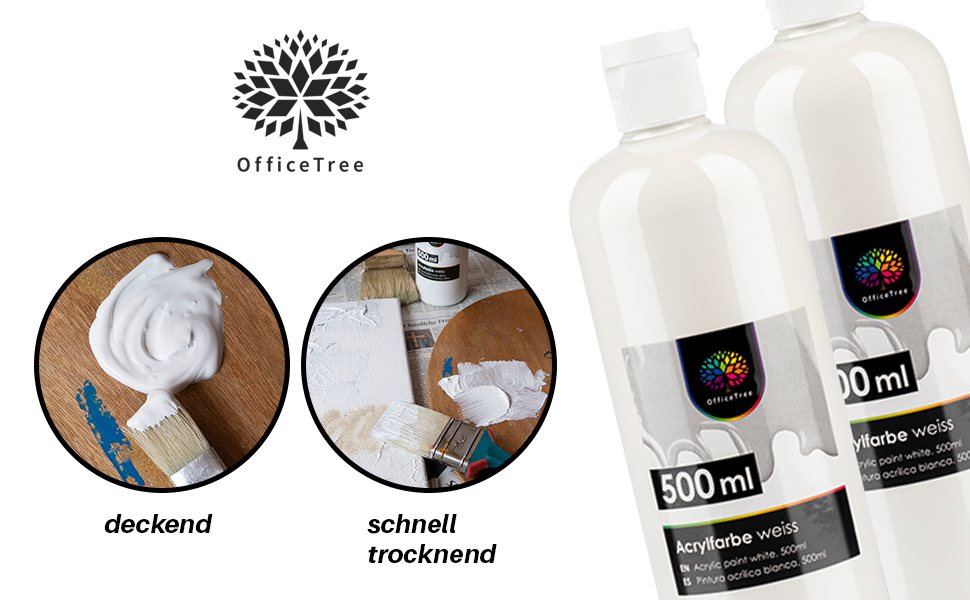OfficeTree 500ml White Acrylic Paint Acrylic Paint White Water
