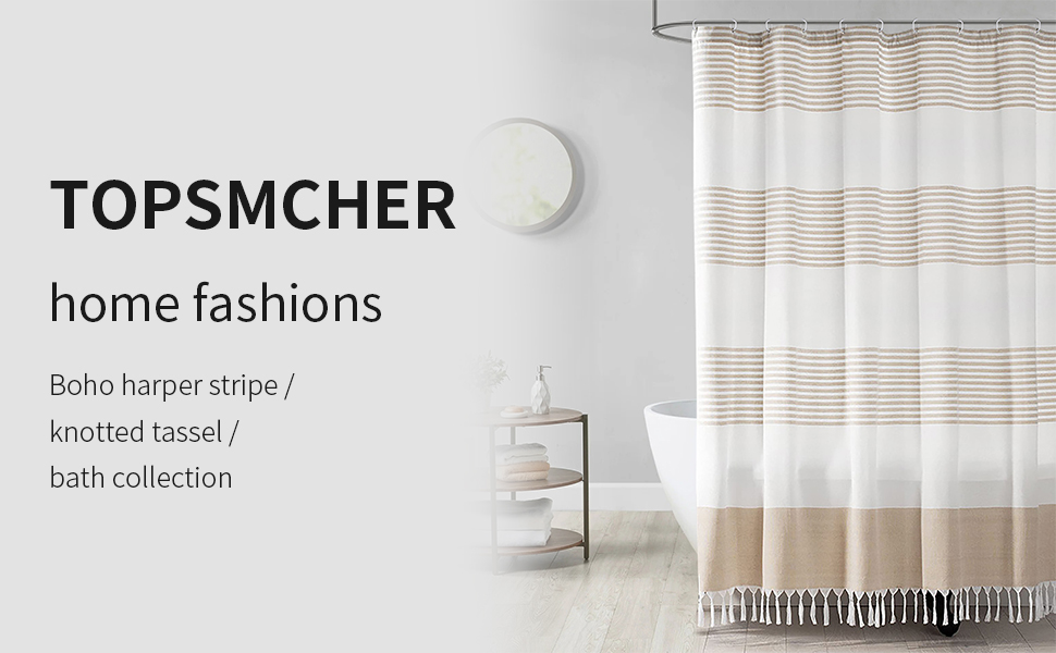 TOPSMCHER Boho Shower Curtains for Bathroom Stripe Tassel