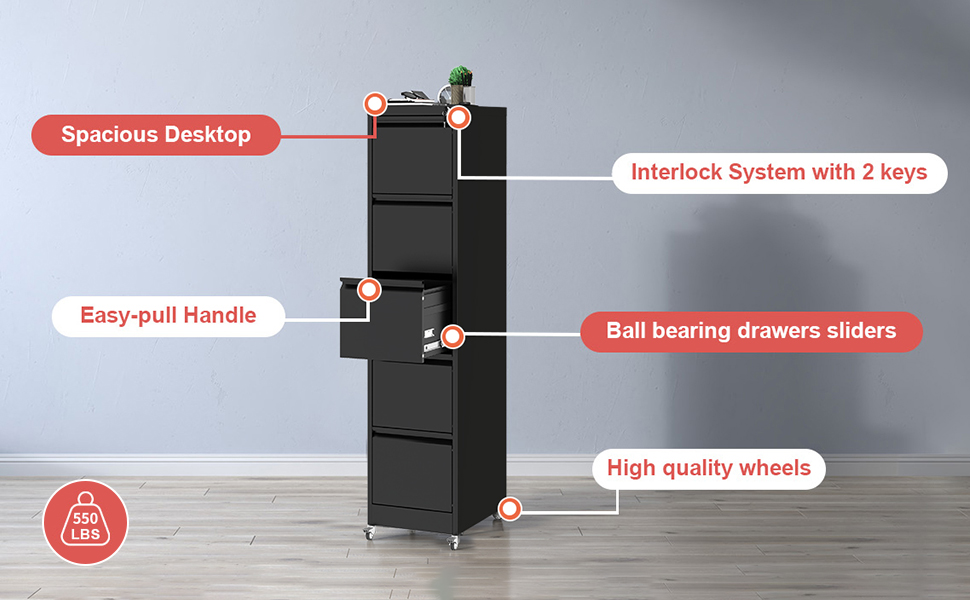 5 drawer file cabinet with wheels