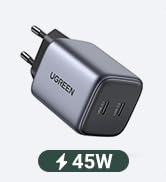 UGREEN Nexode Cargador 45W GAN Doble USB C Soporta Samsung Carga Ultrarrápida 2.0, Compatible con...