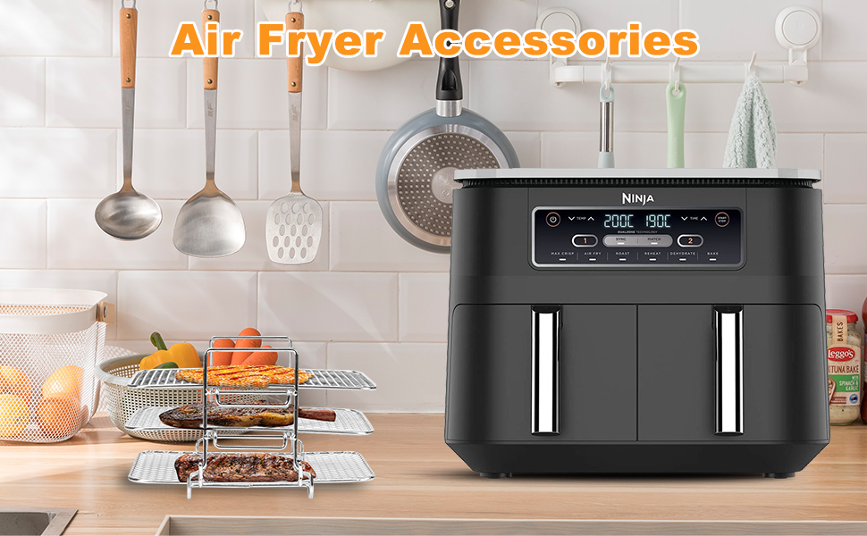 Waflyer Air Fryer Rack for Ninja Dual Air Fryer, Food Grade 304