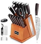 MOSFiATA Knife Set with Block, 20-Piece Sharp Kitchen Knife Set with Knife Holder & Sharpener, Pr...
